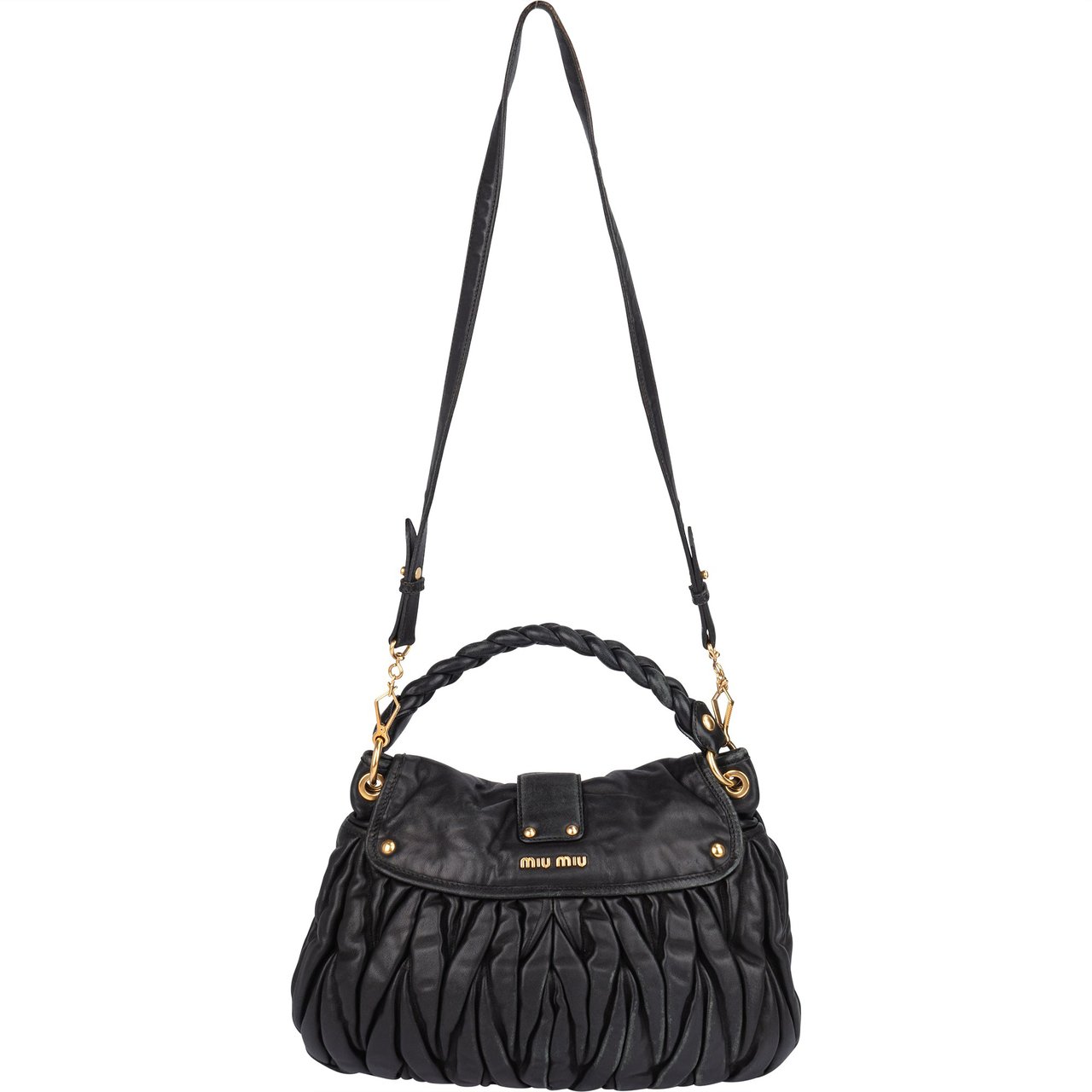 Miu Miu Miu Miu Quilted Leather City Handbag Zwart