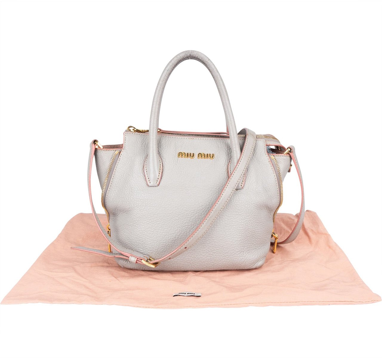 Miu Miu Miu Miu Vitello Leather Madras Handbag Donkergrijs