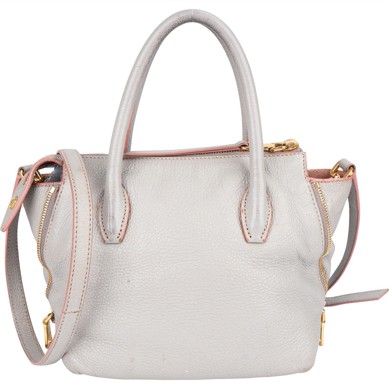 Miu Miu Miu Miu Vitello Leather Madras Handbag Donkergrijs