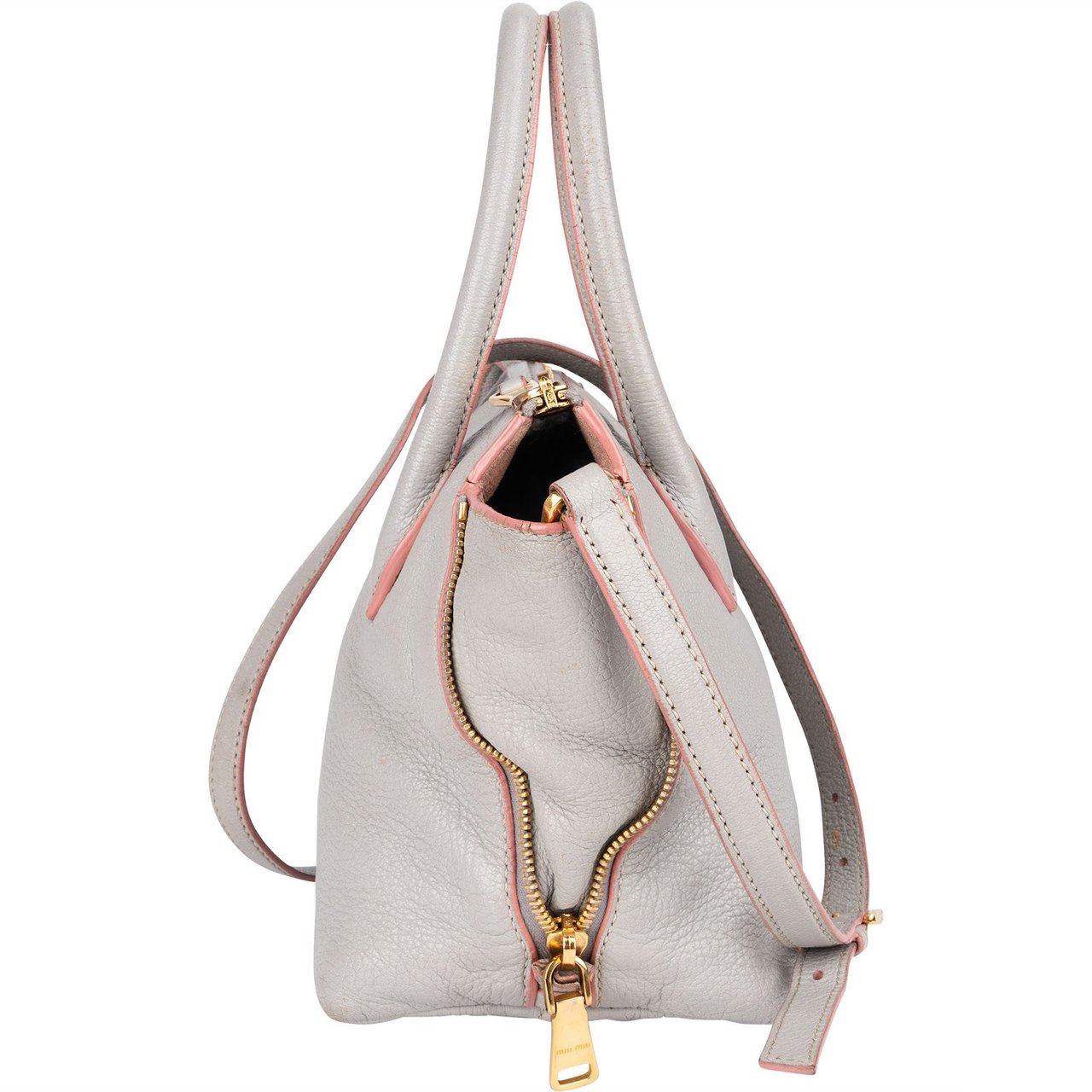 Miu Miu Miu Miu Vitello Leather Madras Handbag Donkergrijs