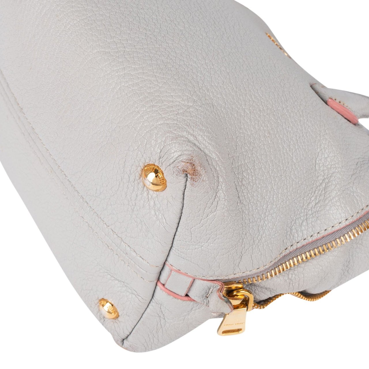 Miu Miu Miu Miu Vitello Leather Madras Handbag Donkergrijs