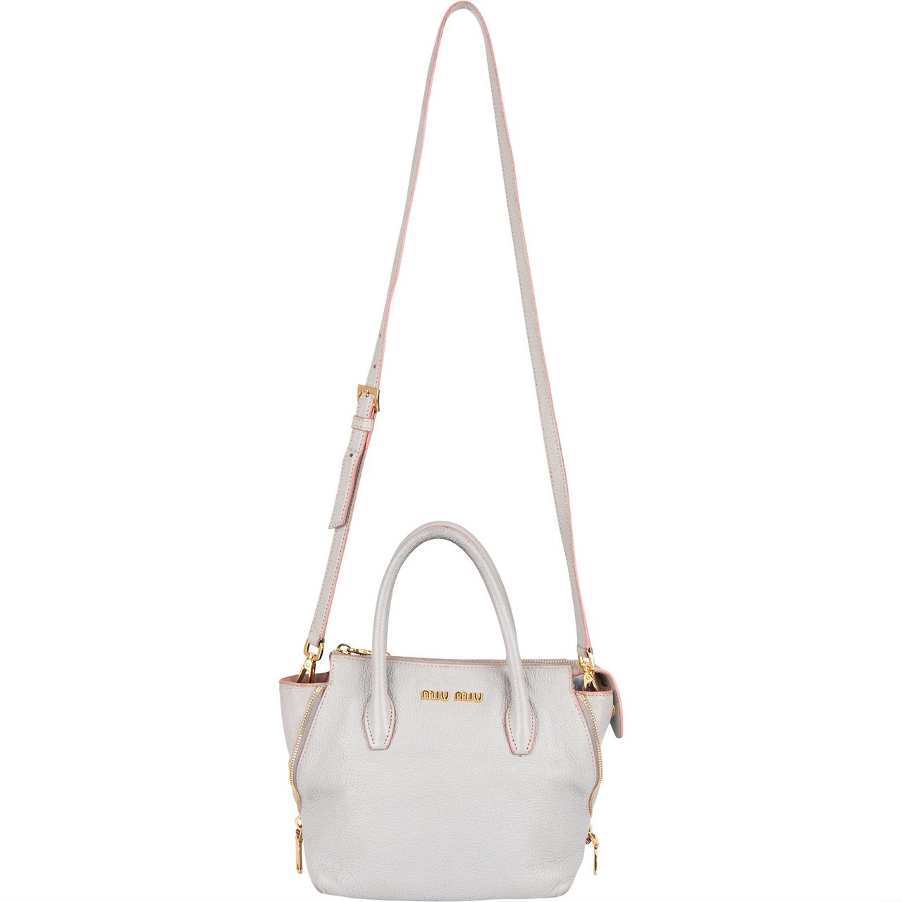 Miu Miu Miu Miu Vitello Leather Madras Handbag Donkergrijs