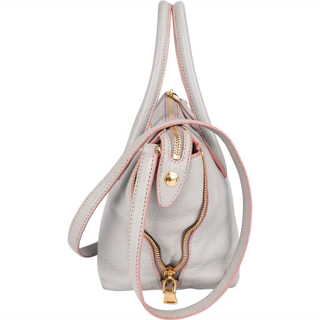 Miu Miu Miu Miu Vitello Leather Madras Handbag Donkergrijs