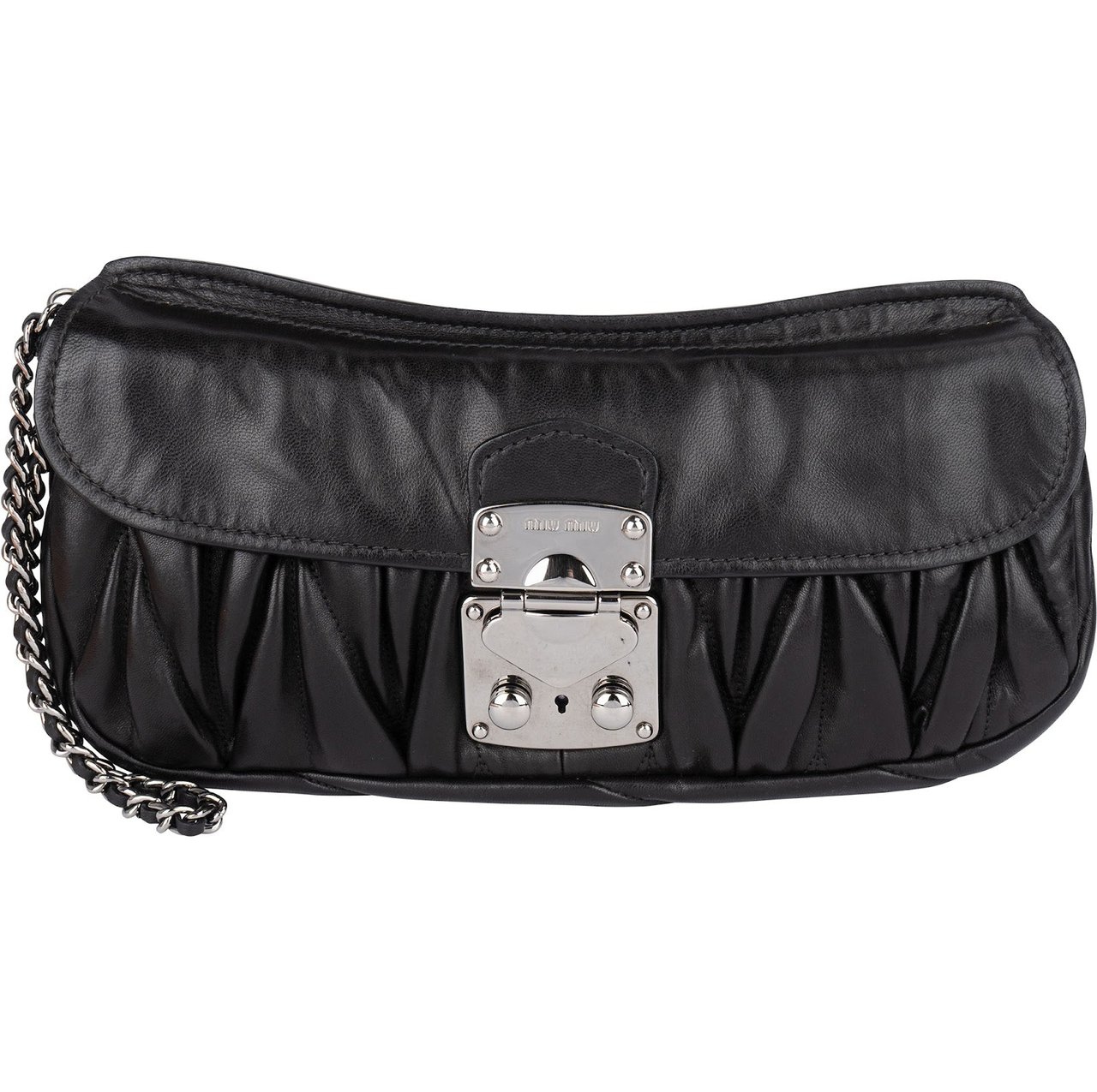 Miu Miu Miu Miu Matelassé Leather Pochette Clutch Bag Zwart