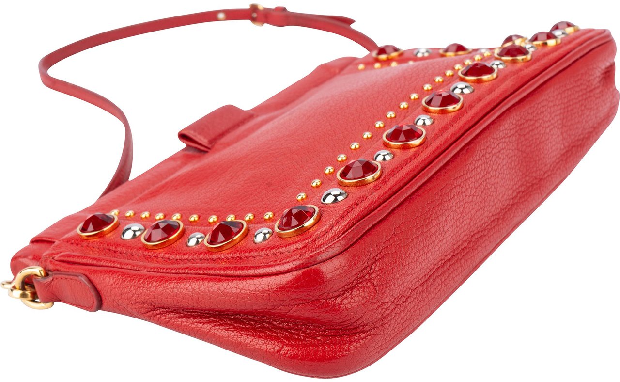 Miu Miu Miu Miu Red Leather Crystal Shoulder Bag Divers