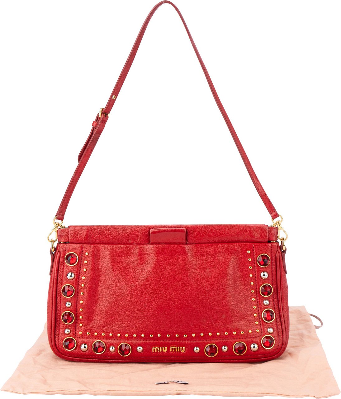 Miu Miu Miu Miu Red Leather Crystal Shoulder Bag Divers