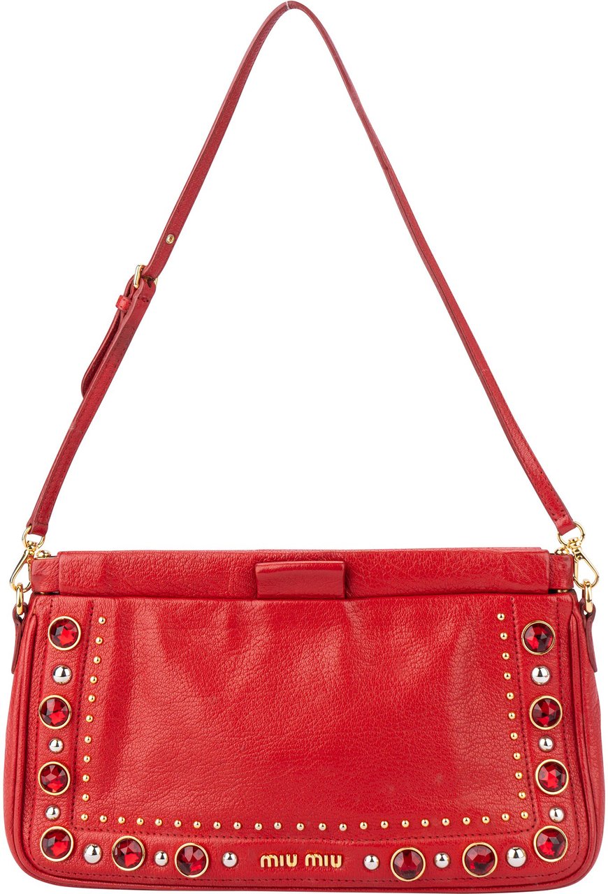 Miu Miu Miu Miu Red Leather Crystal Shoulder Bag Divers