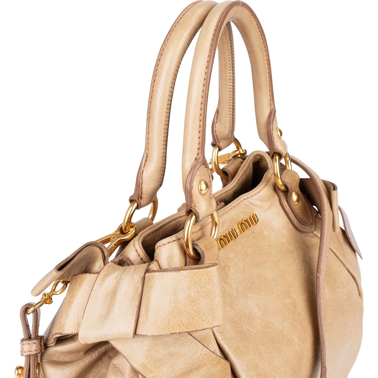 Miu Miu Miu Miu Vitello Lux Bow Bag Handbag Beige