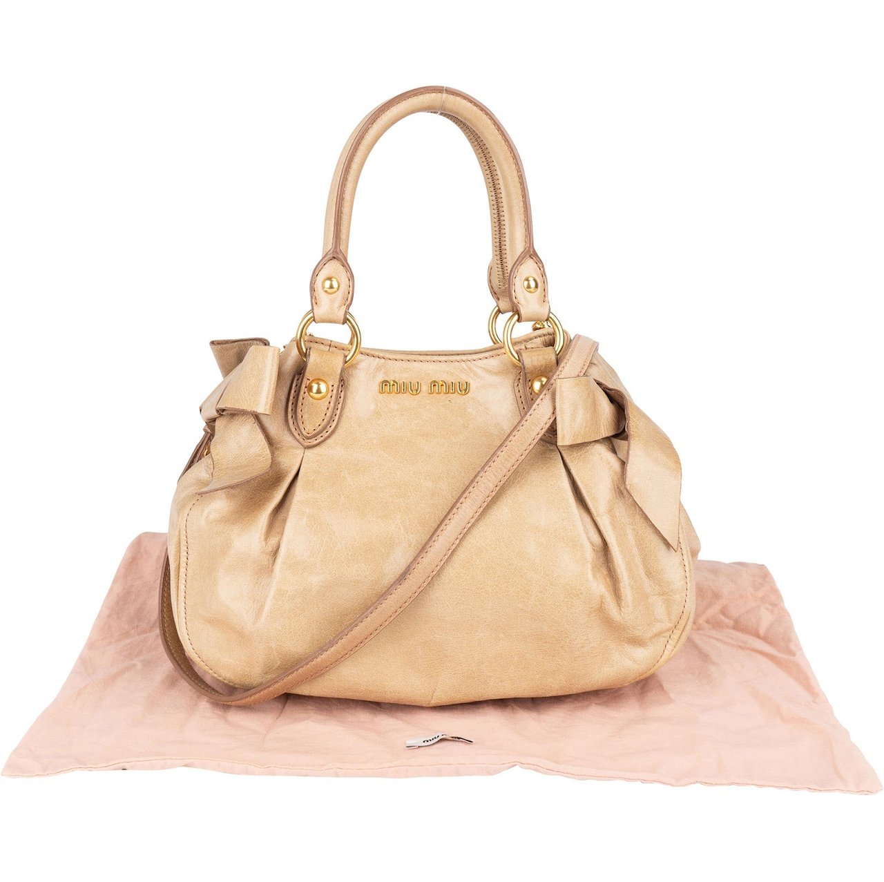 Miu Miu Miu Miu Vitello Lux Bow Bag Handbag Beige