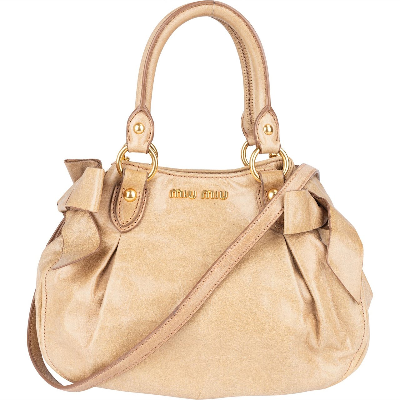 Miu Miu Miu Miu Vitello Lux Bow Bag Handbag Beige