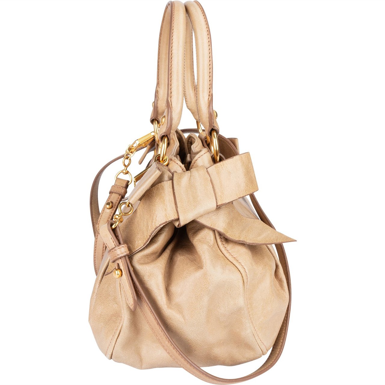 Miu Miu Miu Miu Vitello Lux Bow Bag Handbag Beige