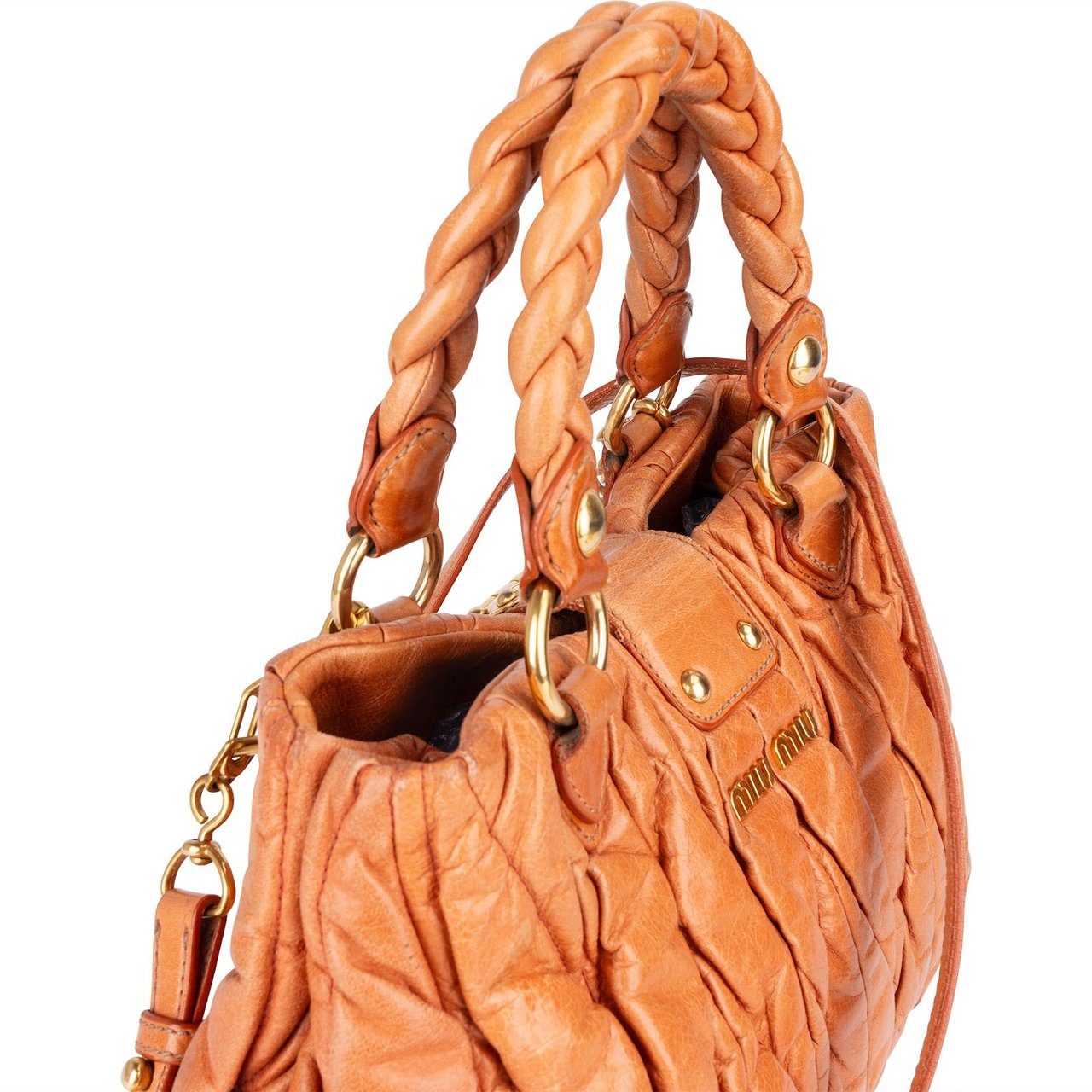 Miu Miu Miu Miu Quilted Leather City Handbag Oranje