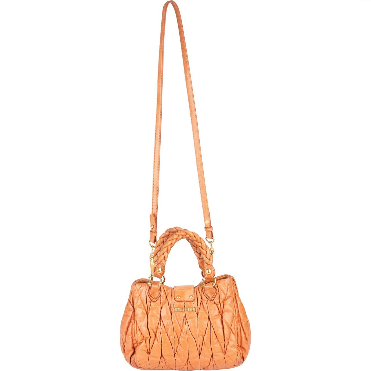 Miu Miu Miu Miu Quilted Leather City Handbag Oranje
