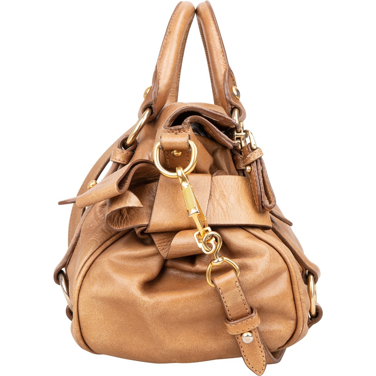 Miu Miu Miu Miu Vitello Lux Bow Bag Handbag Bruin