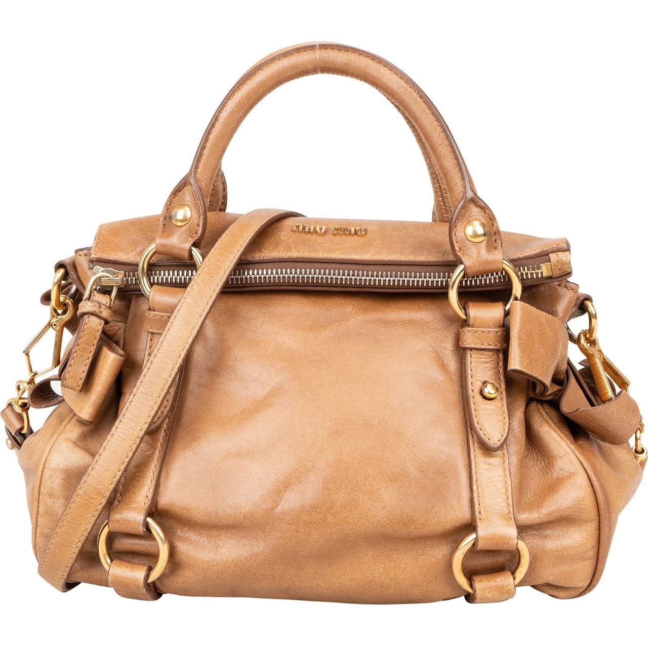 Miu Miu Miu Miu Vitello Lux Bow Bag Handbag Bruin