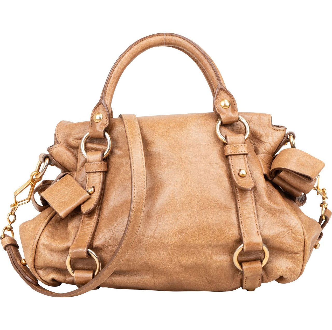 Miu Miu Miu Miu Vitello Lux Bow Bag Handbag Bruin