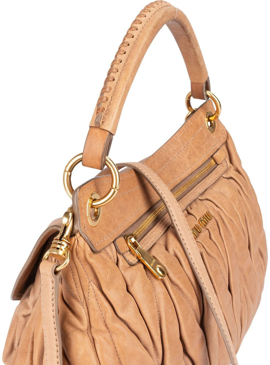 Miu Miu Miu Miu Matelassé Nappa Leather Hobo Handbag Beige