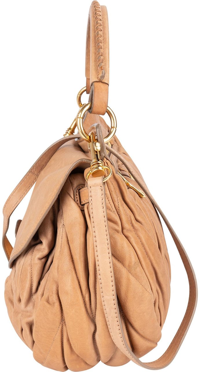 Miu Miu Miu Miu Matelassé Nappa Leather Hobo Handbag Beige
