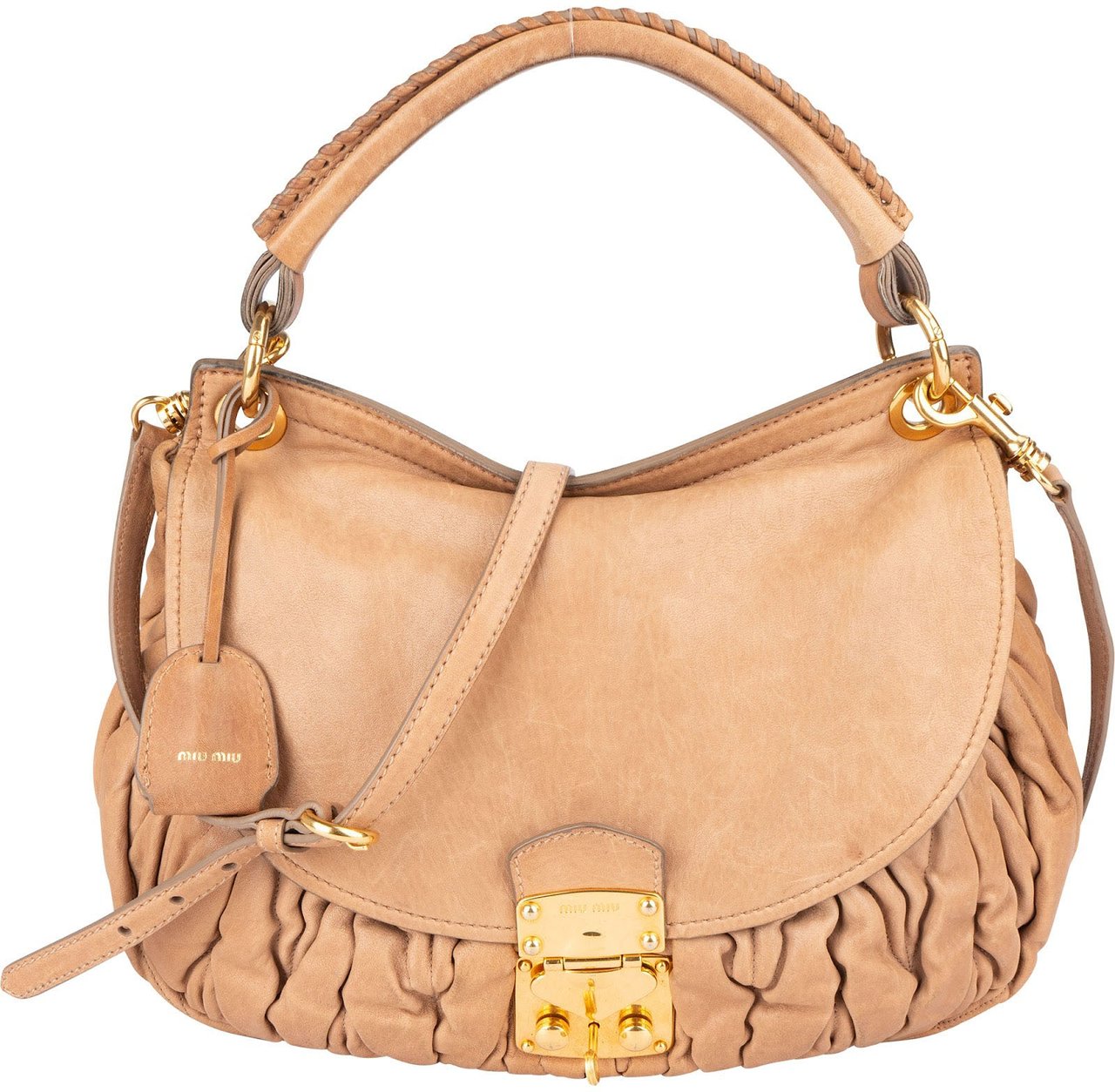 Miu Miu Miu Miu Matelassé Nappa Leather Hobo Handbag Beige