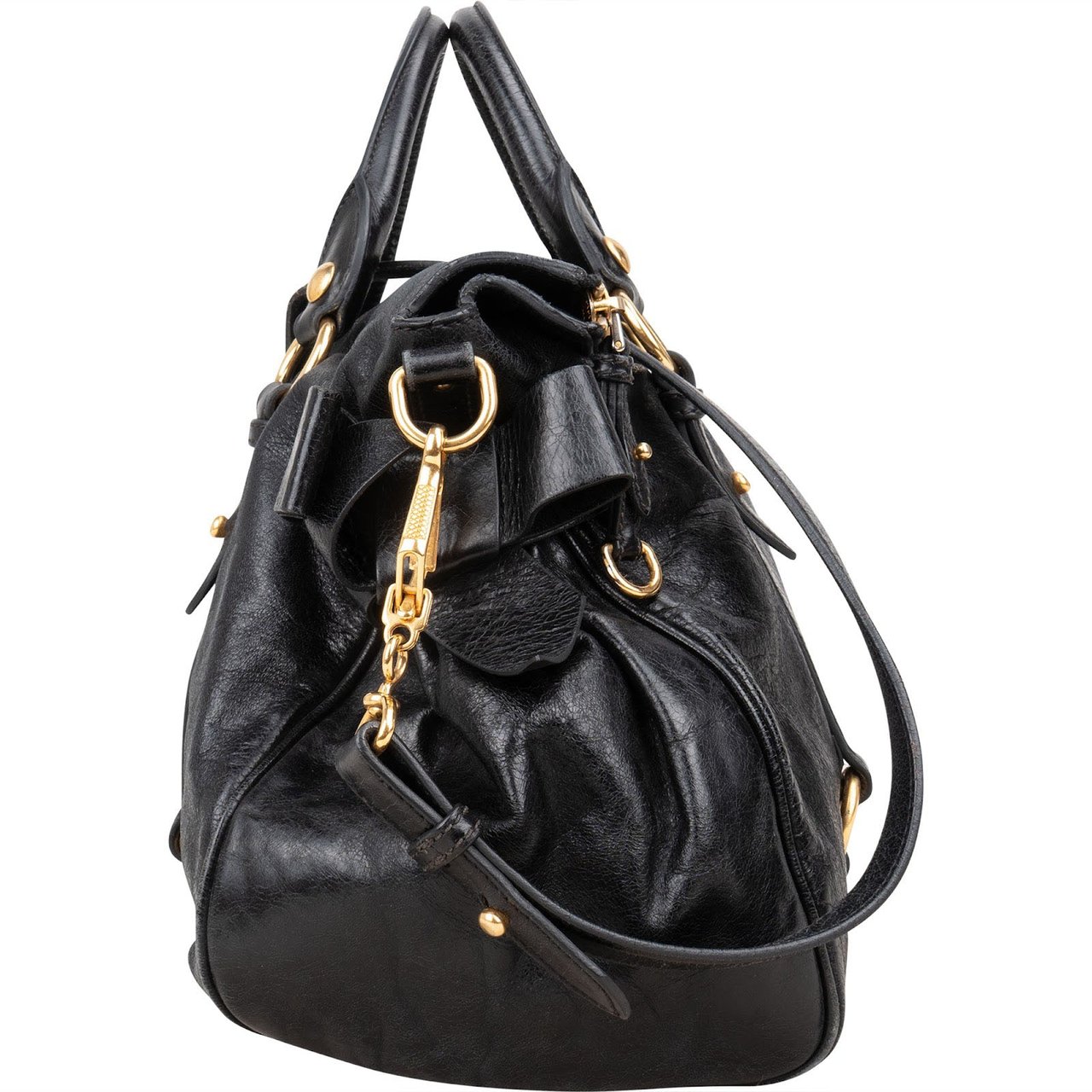 Miu Miu Miu Miu Vitello Lux Leather Satchel City Handbag Zwart