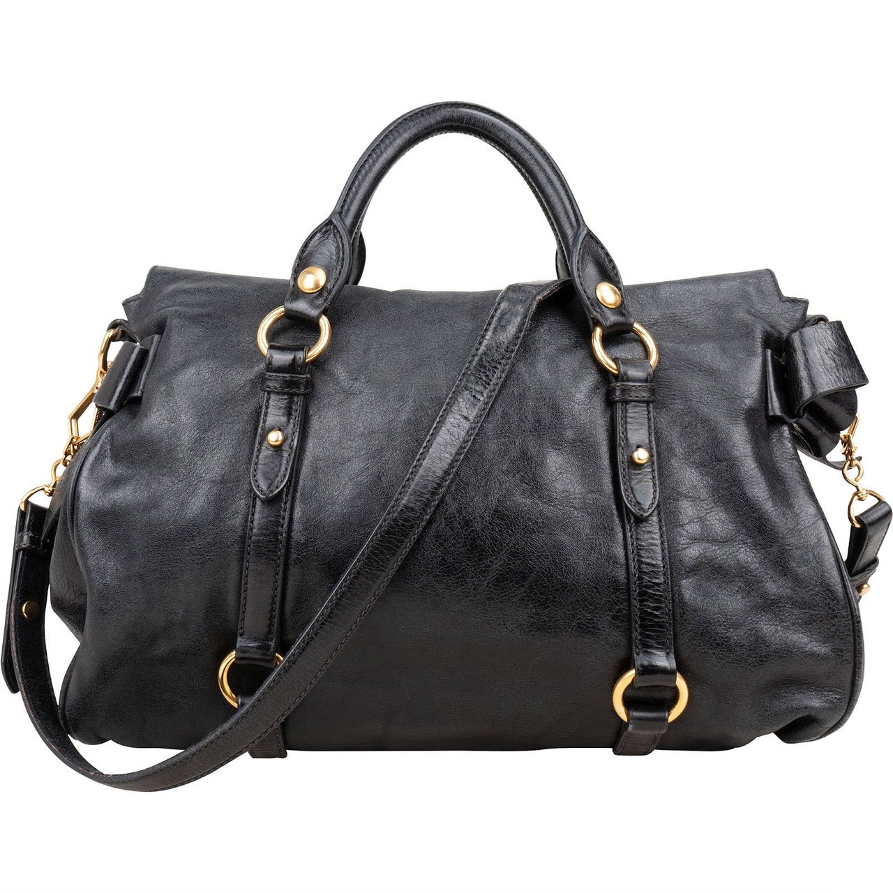 Miu Miu Miu Miu Vitello Lux Leather Satchel City Handbag Zwart