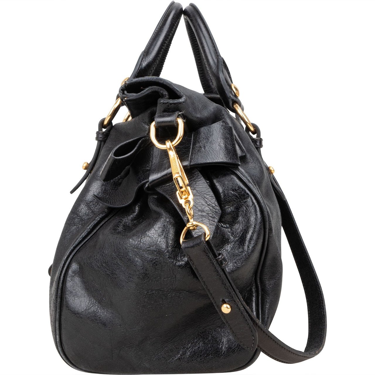 Miu Miu Miu Miu Vitello Lux Leather Satchel City Handbag Zwart