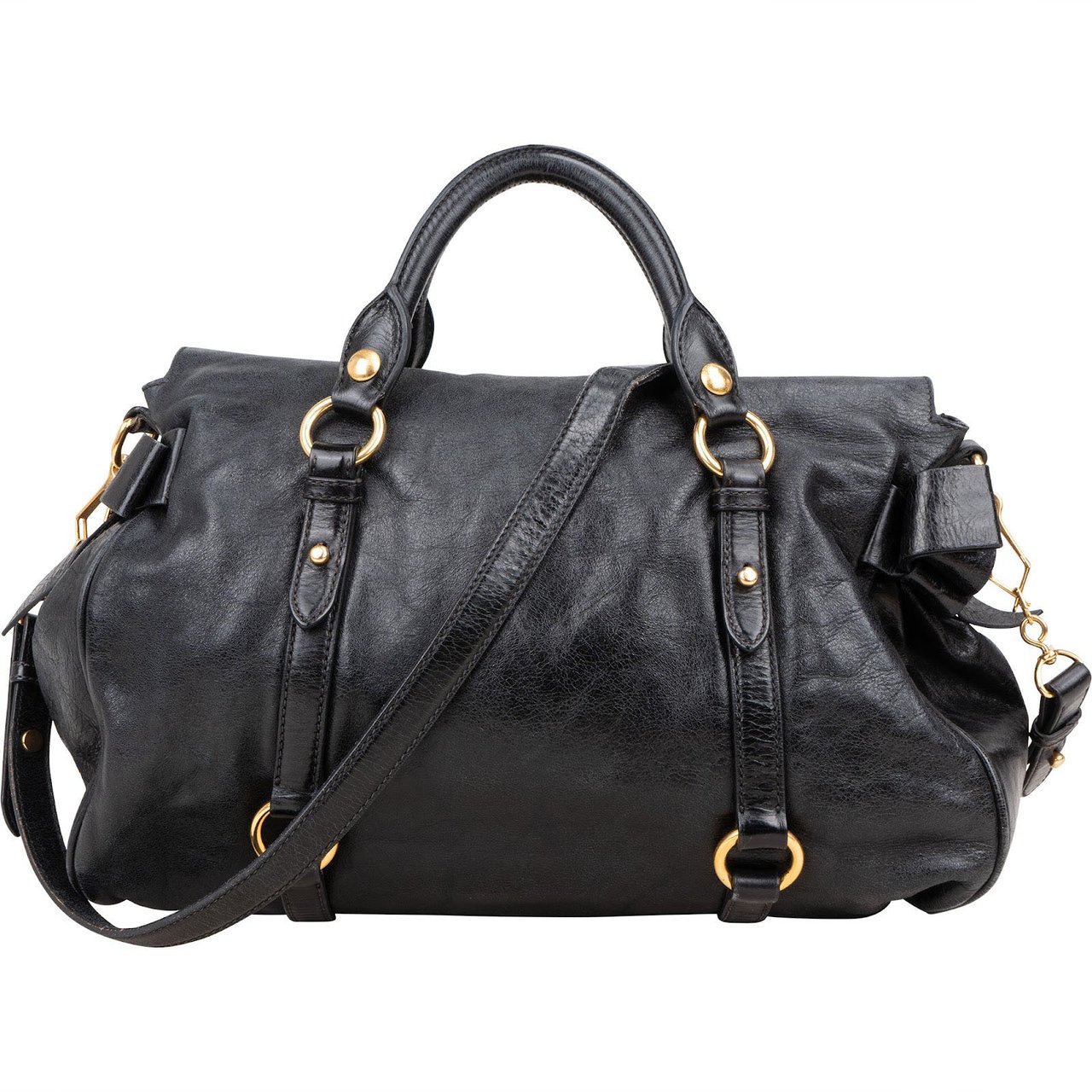 Miu Miu Miu Miu Vitello Lux Leather Satchel City Handbag Zwart