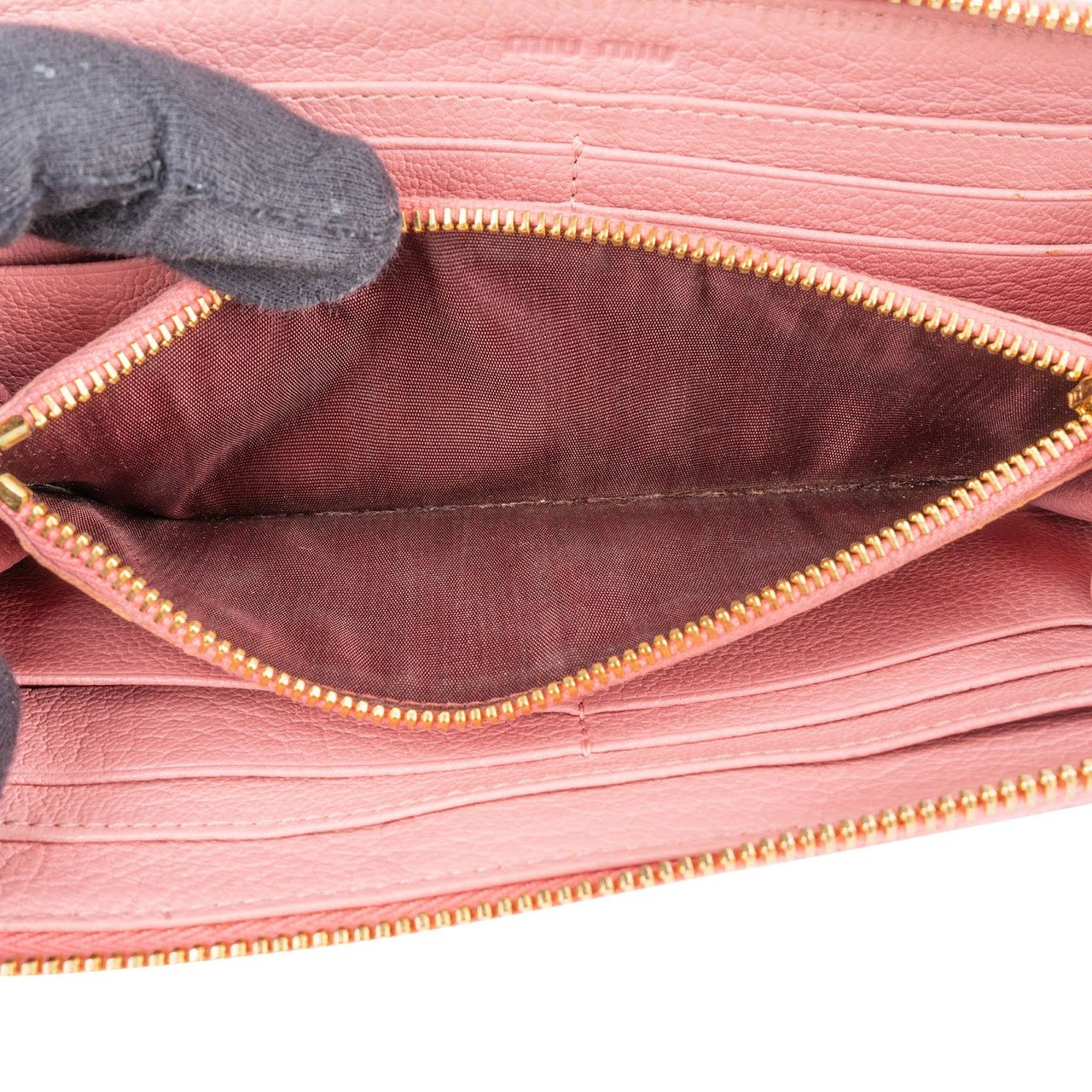 Miu Miu Miu Miu Pink Leather Zip Around Wallet Rood