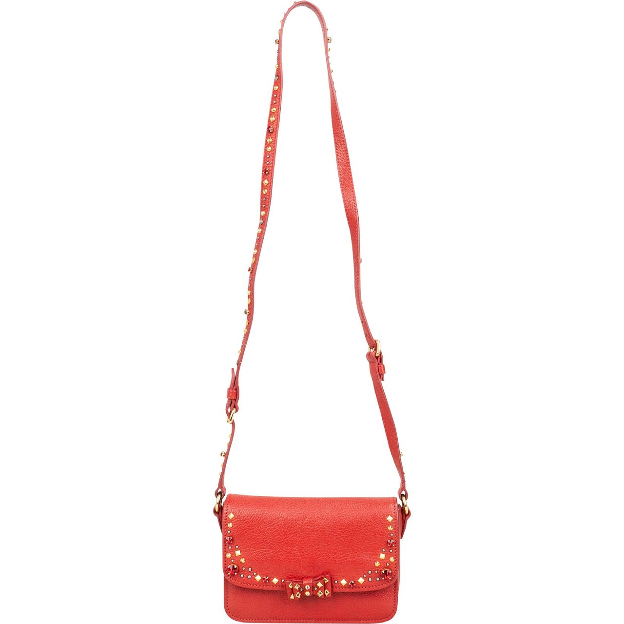 Miu Miu Red Studded Leather Bow Crossbody Bag Rood
