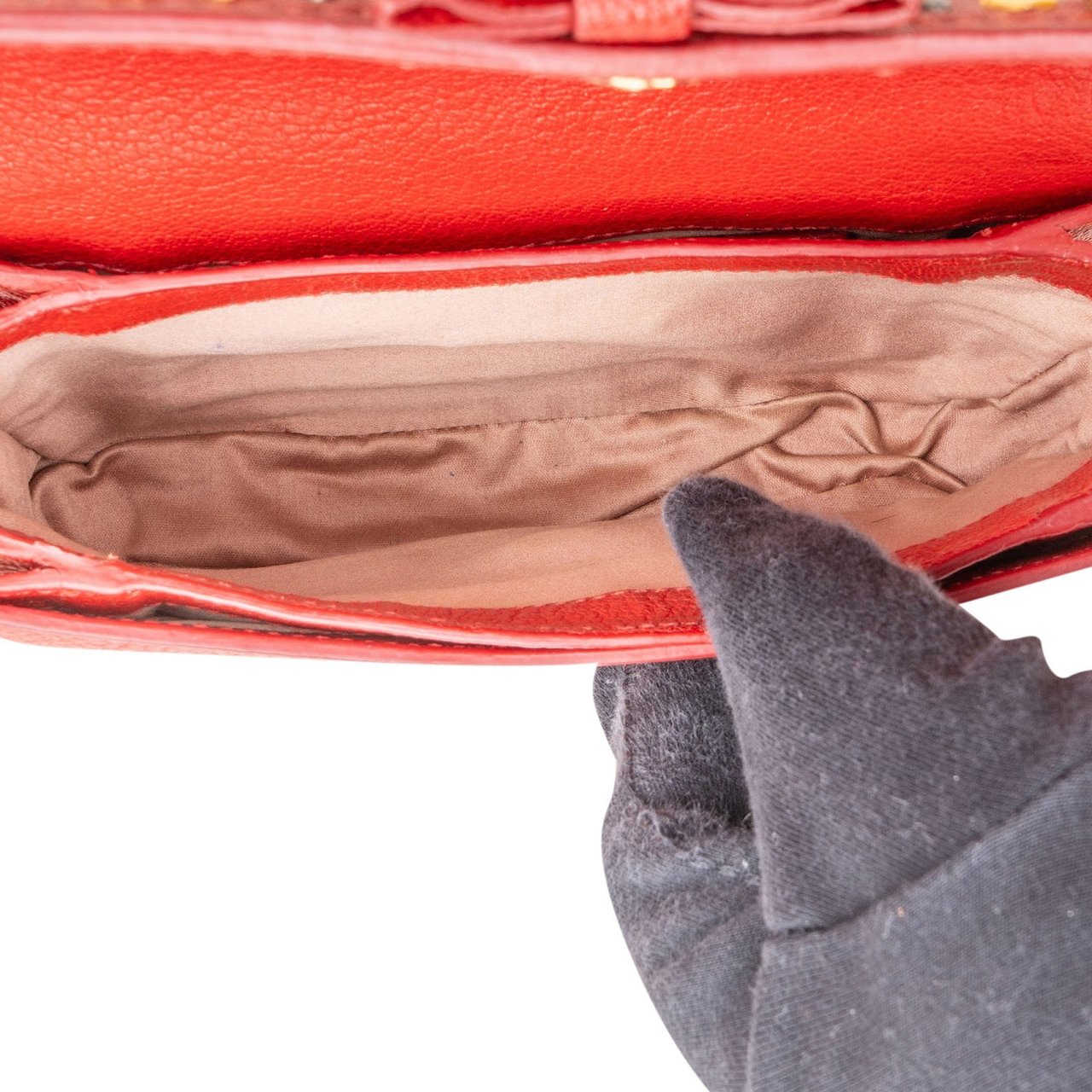 Miu Miu Miu Miu Red Studded Leather Bow Crossbody Bag Rood