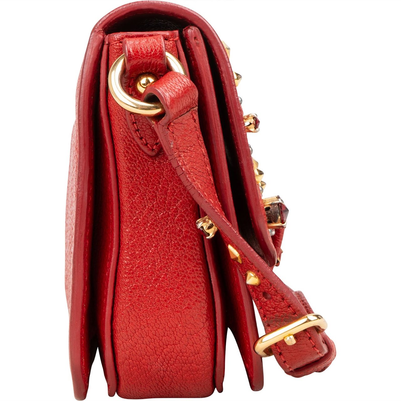 Miu Miu Red Studded Leather Bow Crossbody Bag Rood