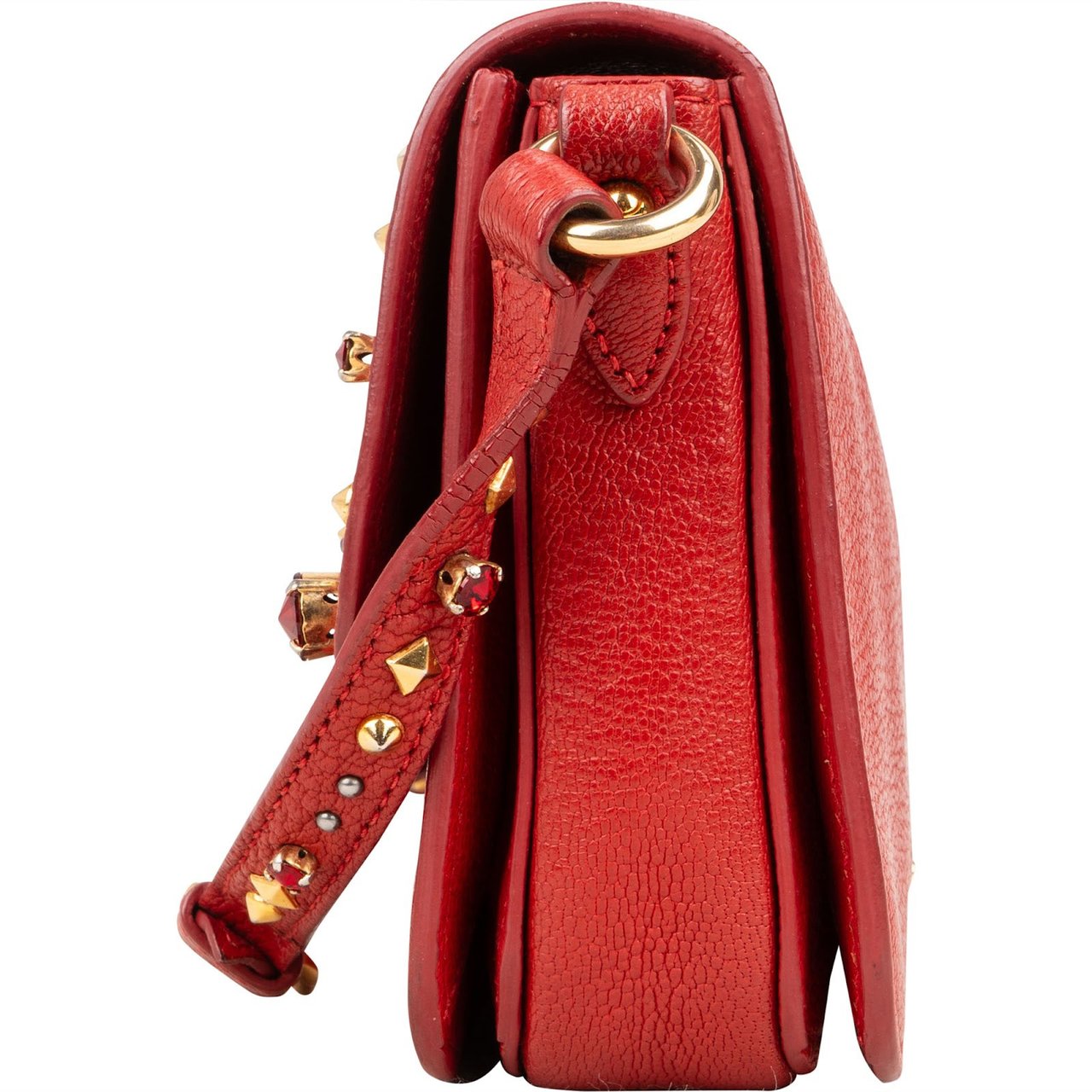 Miu Miu Red Studded Leather Bow Crossbody Bag Rood