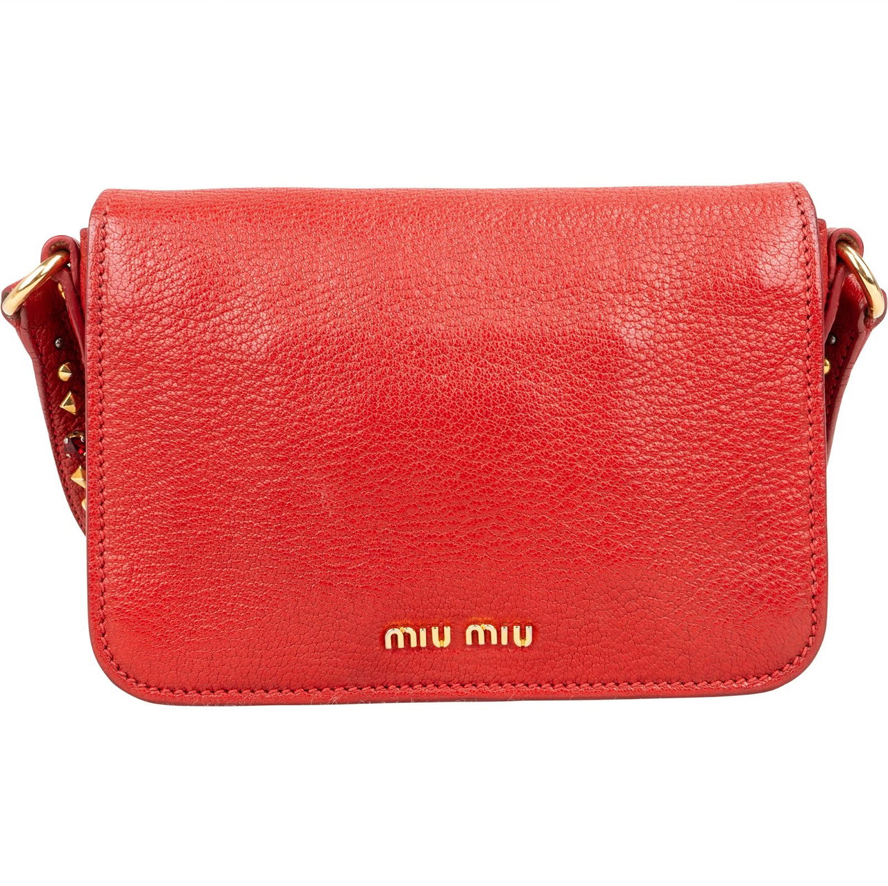 Miu Miu Red Studded Leather Bow Crossbody Bag Rood
