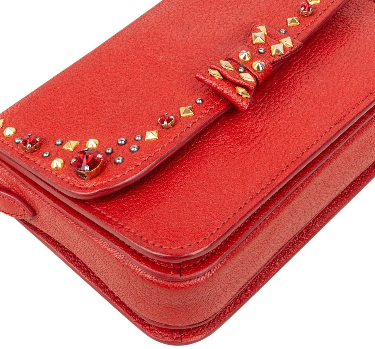 Miu Miu Red Studded Leather Bow Crossbody Bag Rood