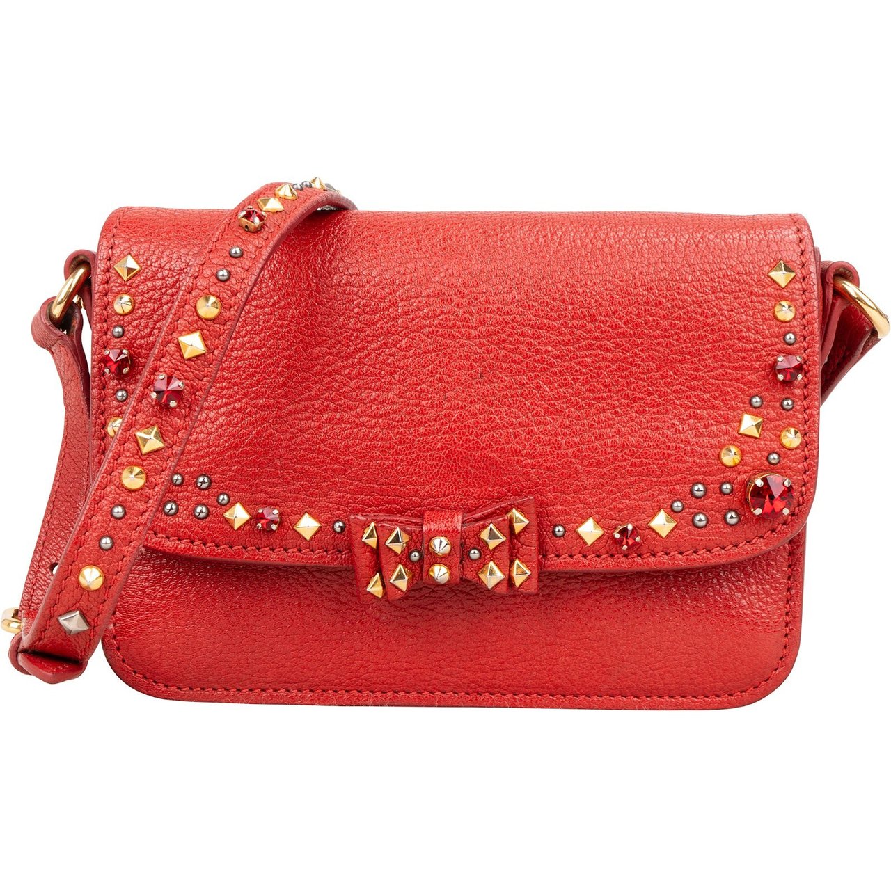 Miu Miu Red Studded Leather Bow Crossbody Bag Rood