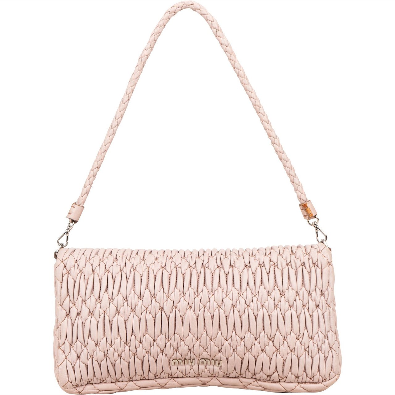 Miu Miu Matelassé Nappa Leather Crystal Flap Shoulder Bag Roze