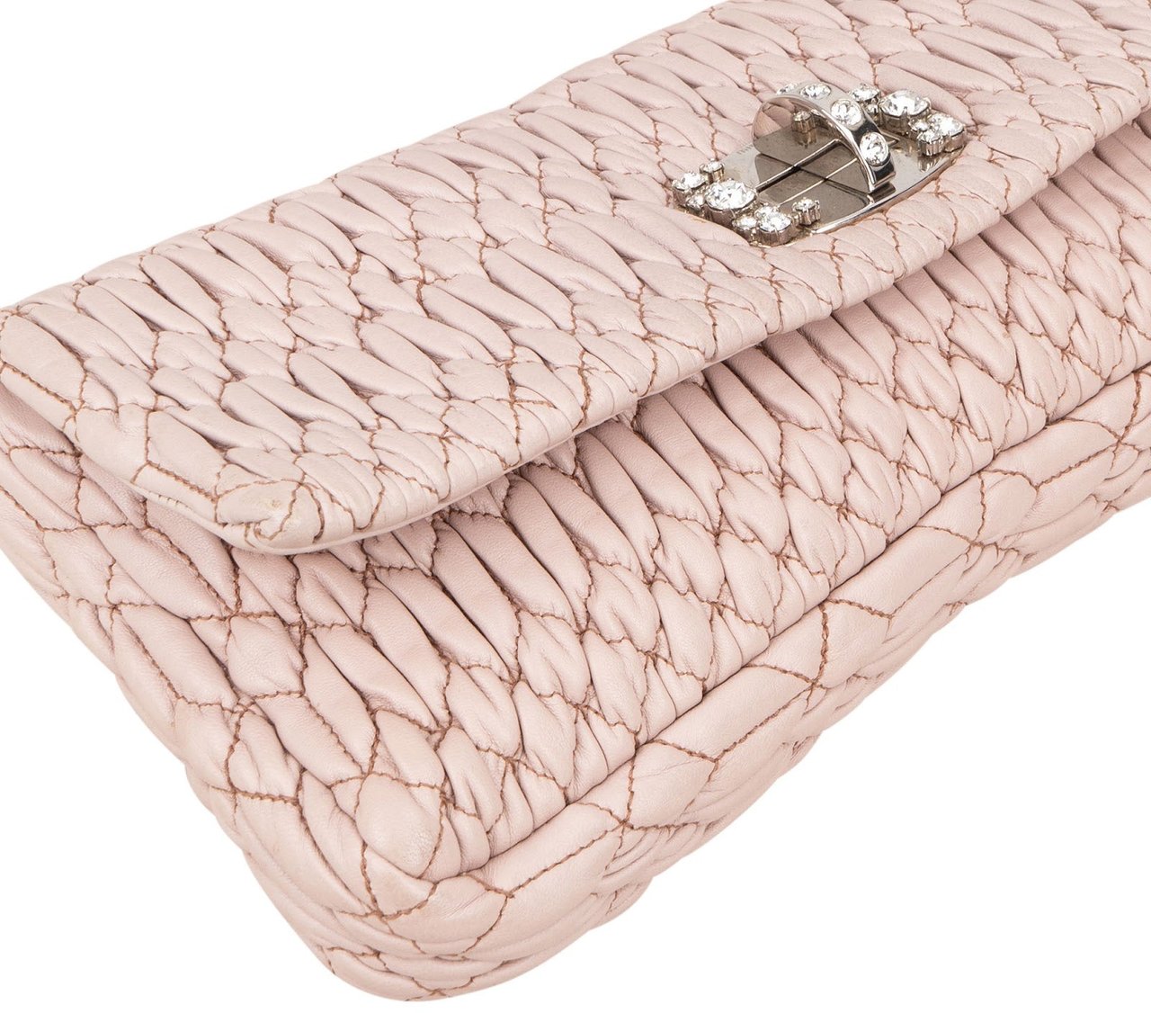 Miu Miu Matelassé Nappa Leather Crystal Flap Shoulder Bag Roze
