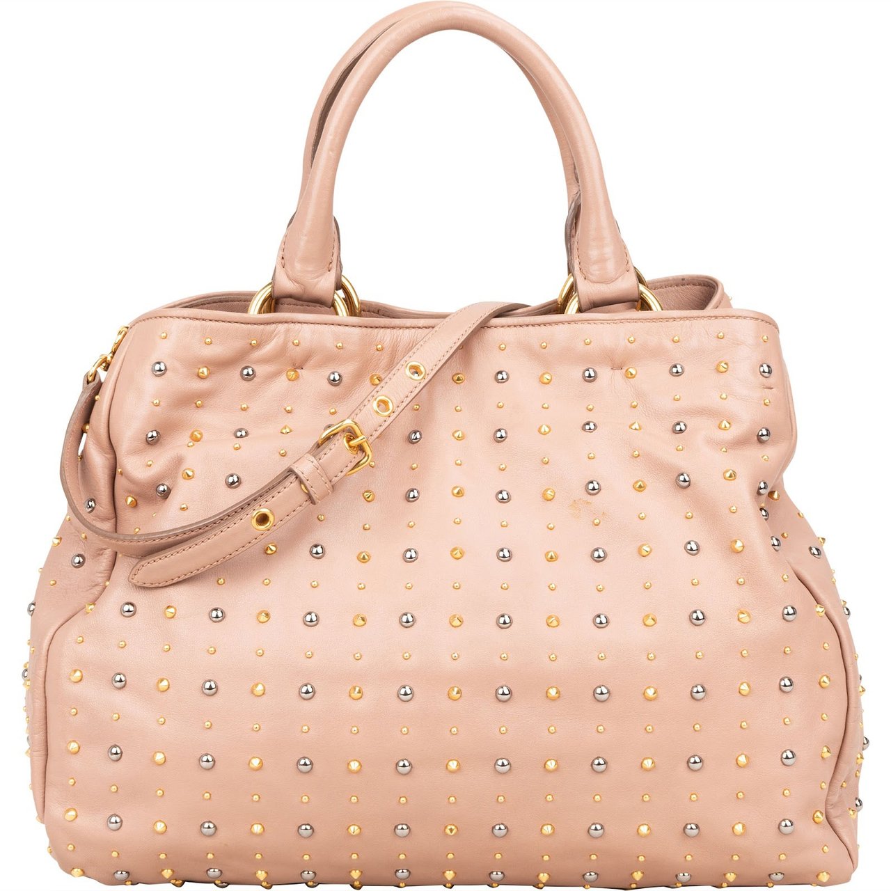 Miu Miu Studded Vitello Lux Tote Handbag Roze