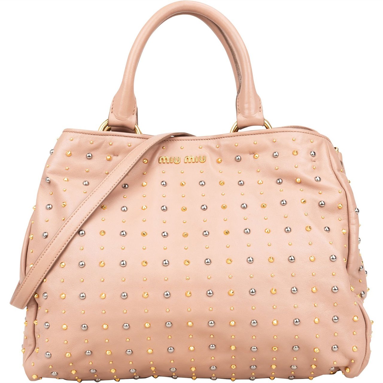 Miu Miu Studded Vitello Lux Tote Handbag Roze