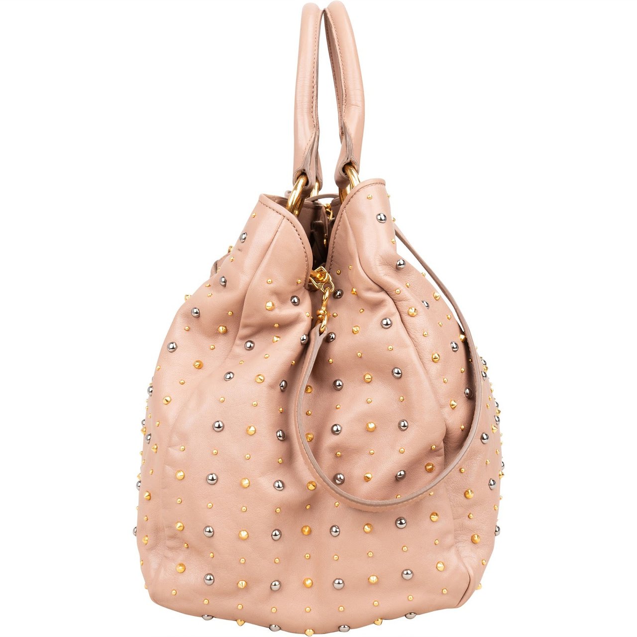 Miu Miu Studded Vitello Lux Tote Handbag Roze