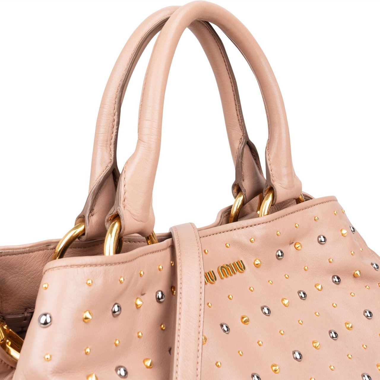 Miu Miu Miu Miu Studded Vitello Lux Tote Handbag Roze
