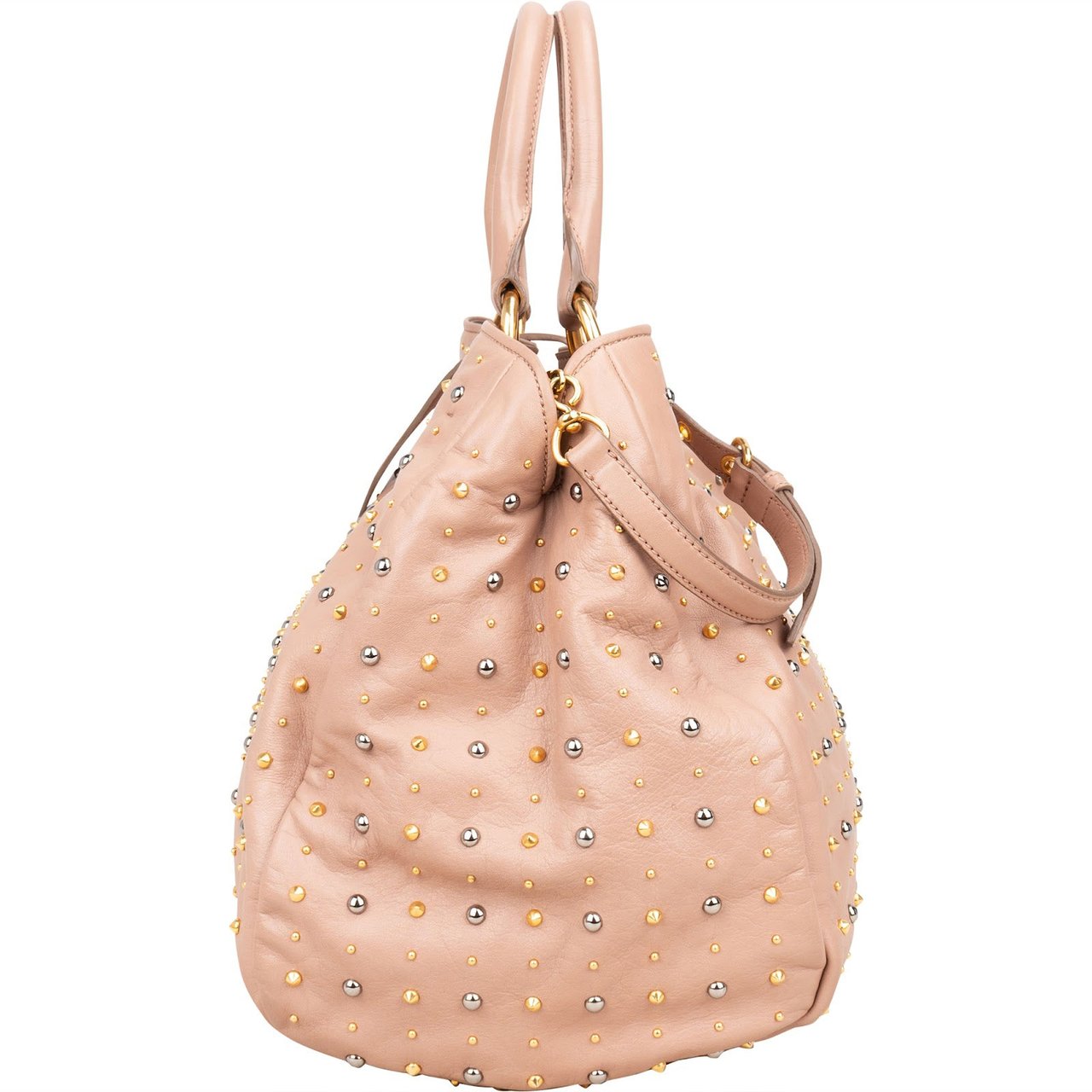 Miu Miu Studded Vitello Lux Tote Handbag Roze