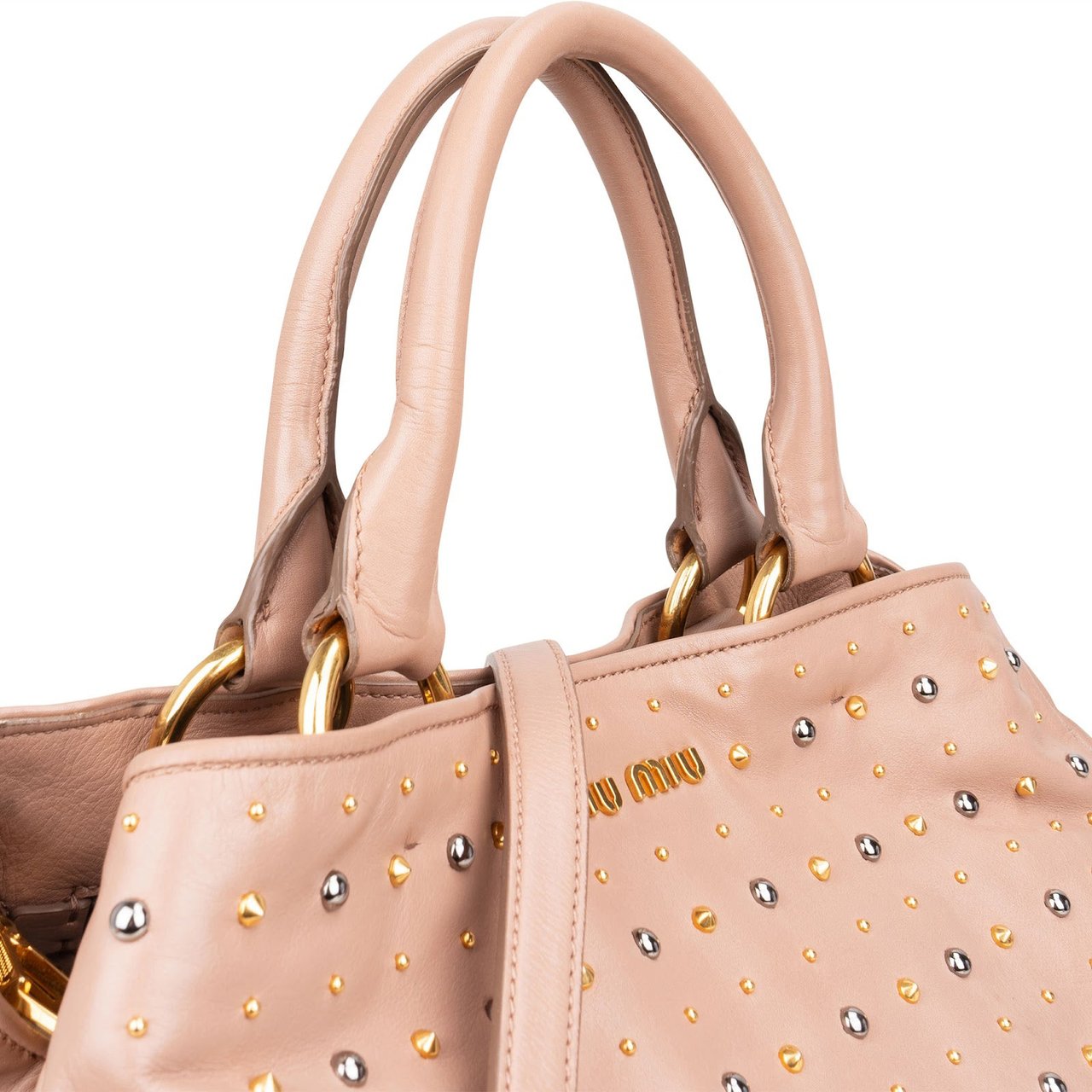 Miu Miu Studded Vitello Lux Tote Handbag Roze