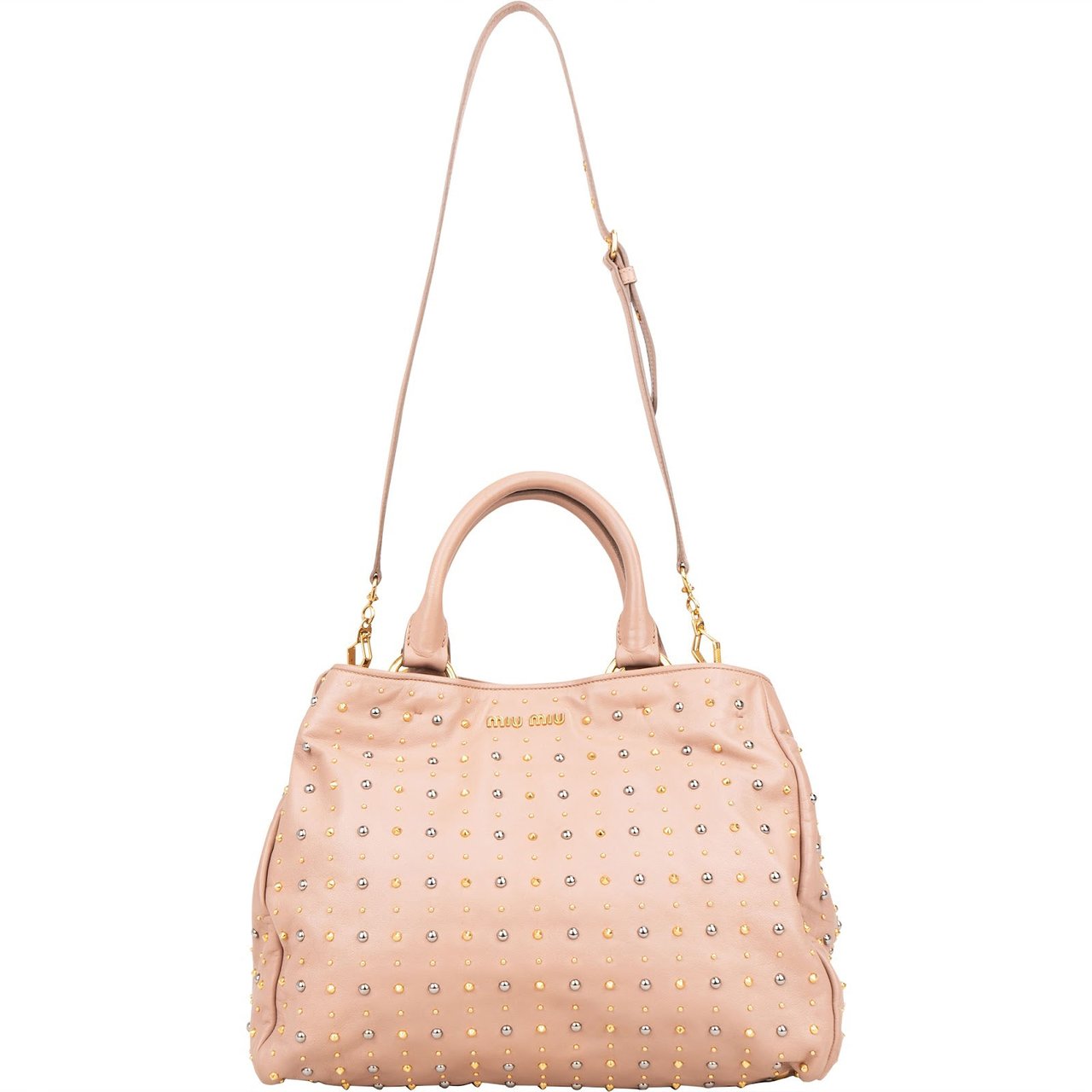 Miu Miu Studded Vitello Lux Tote Handbag Roze