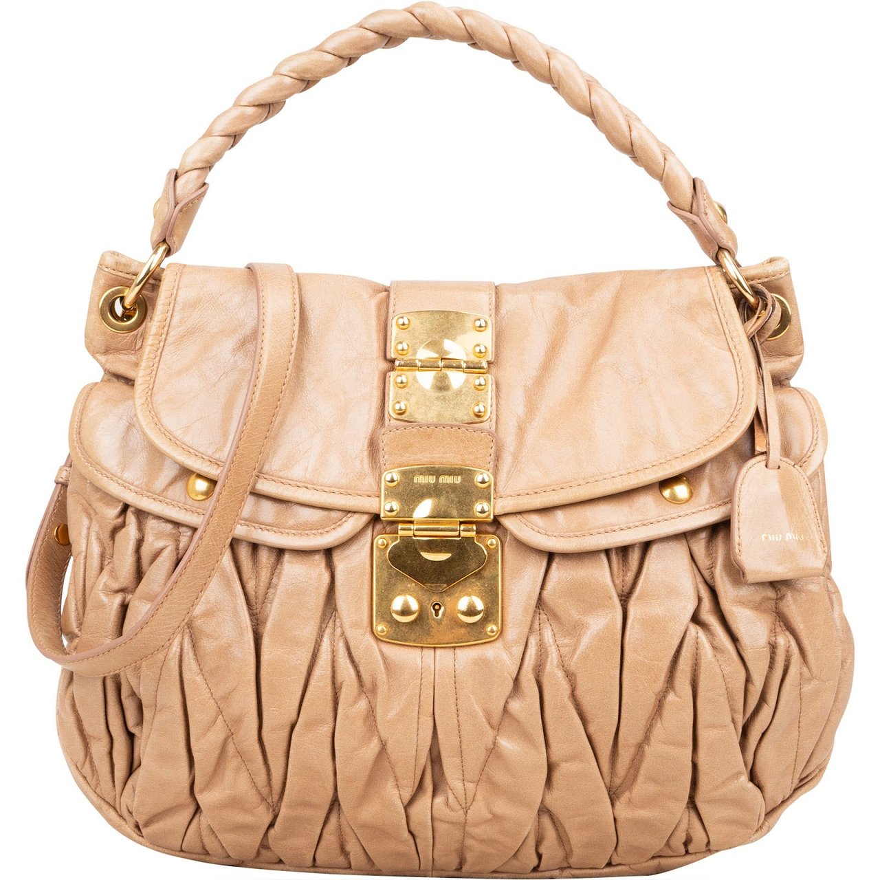 Miu Miu Miu Miu Quilted Leather City Handbag Beige