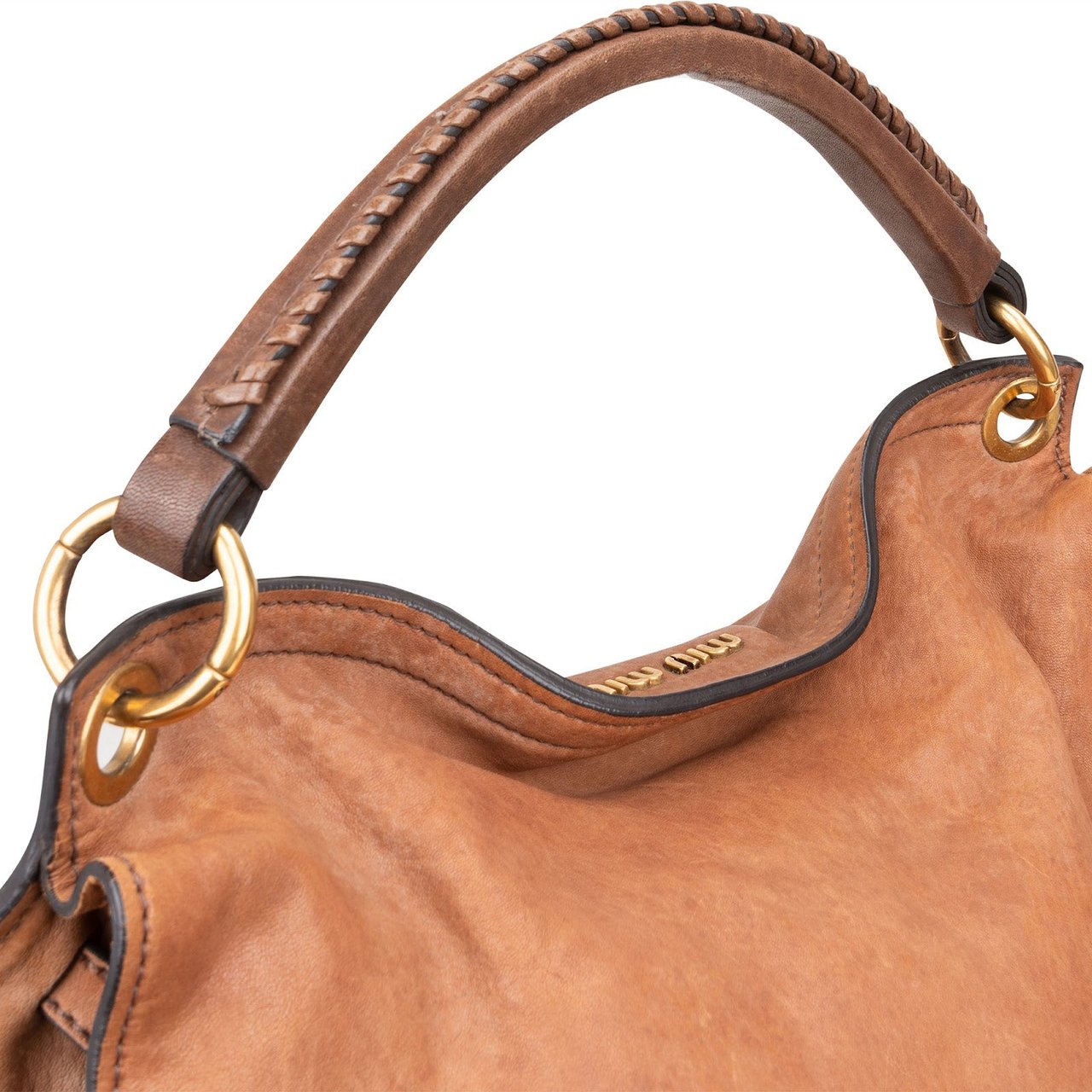 Miu Miu Miu Miu Brown Vitello Lux Leather Hobo Handbag Bruin