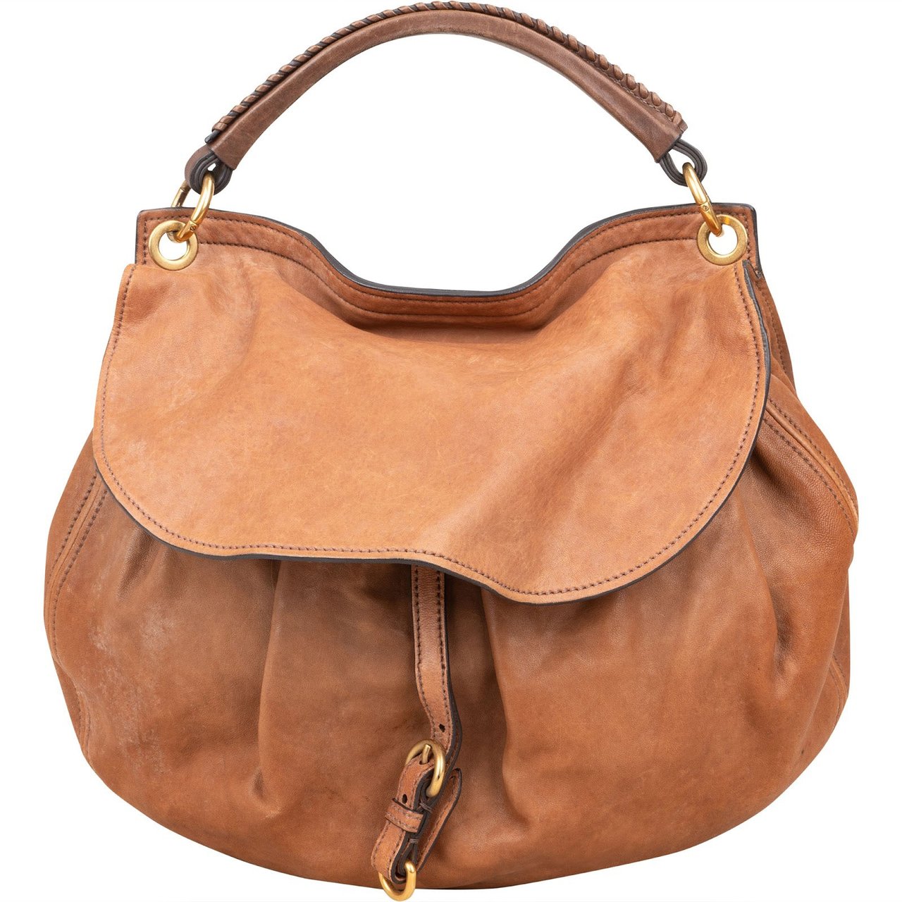 Miu Miu Miu Miu Brown Vitello Lux Leather Hobo Handbag Bruin
