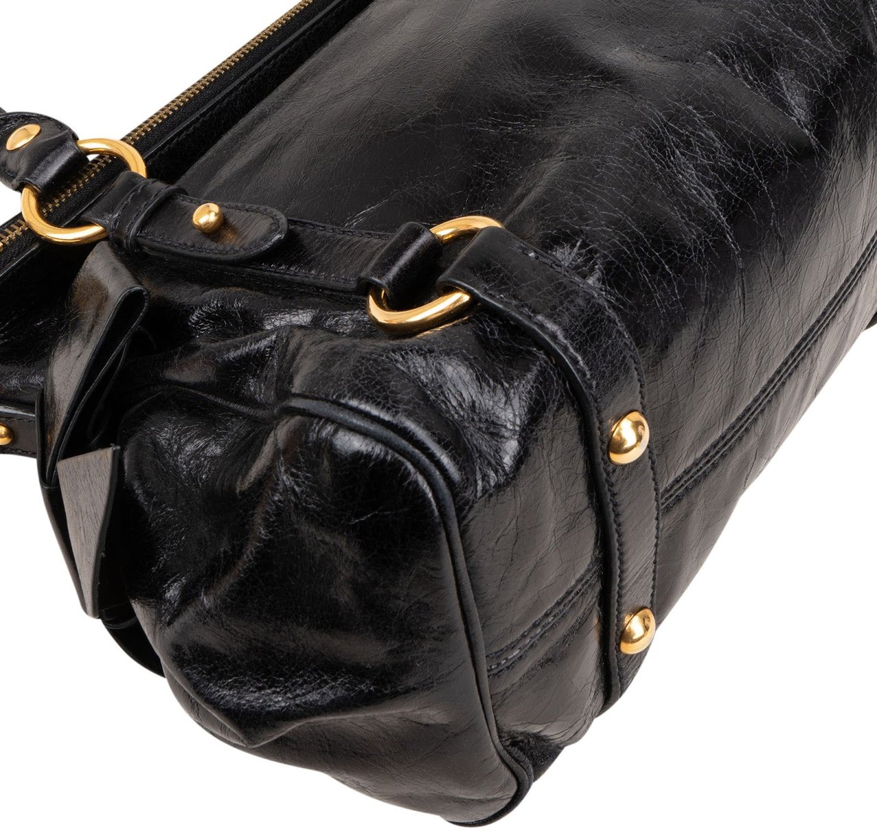 Miu Miu Miu Miu Black Vitello Lux Leather City Handbag Zwart