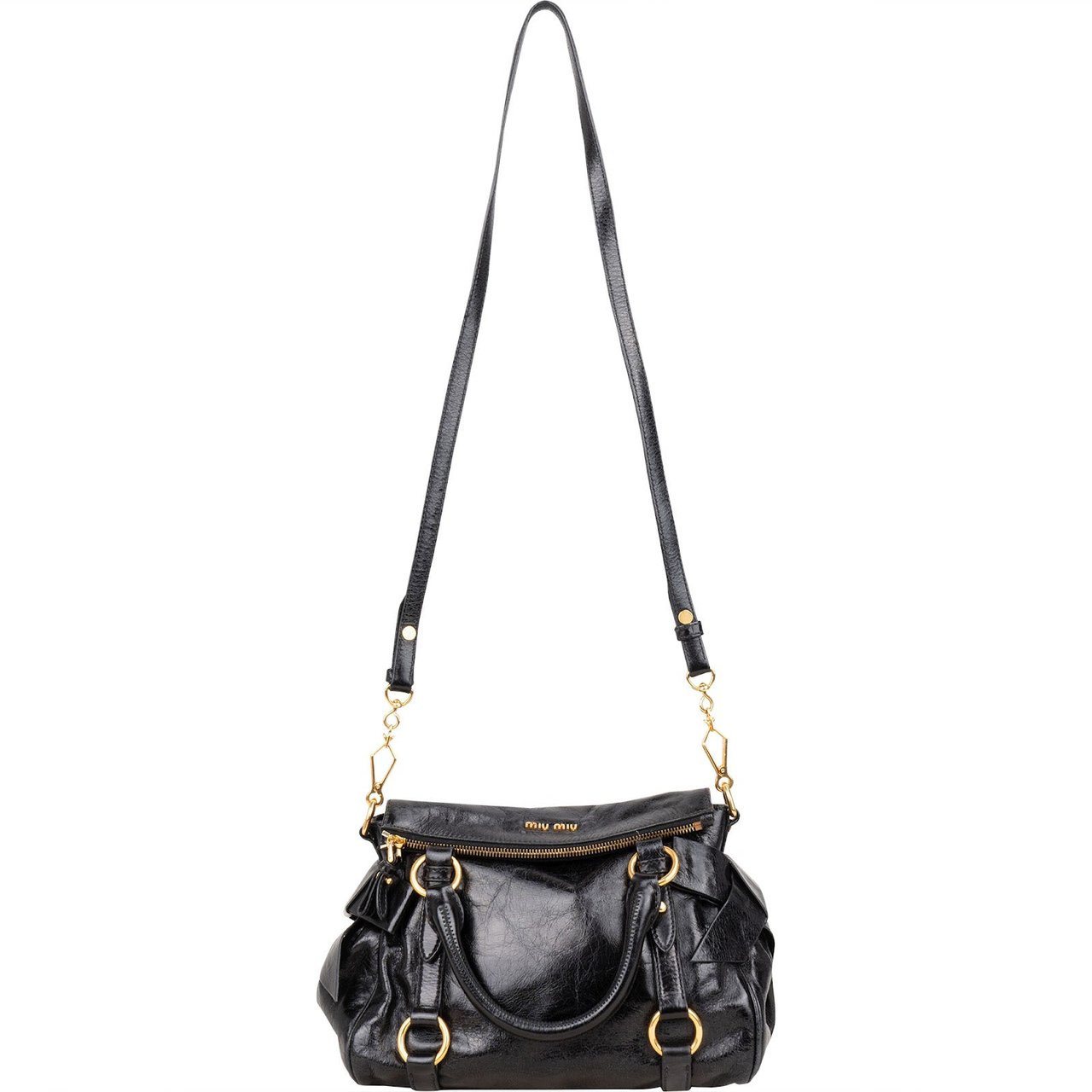 Miu Miu Miu Miu Black Vitello Lux Leather City Handbag Zwart