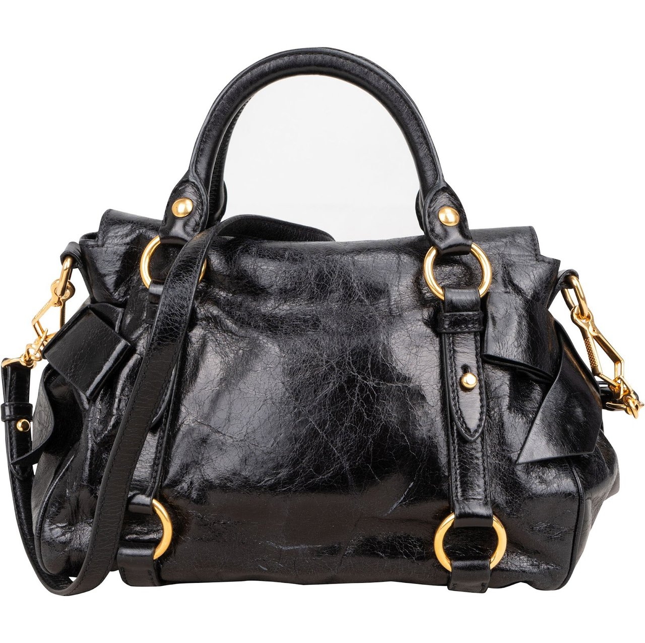 Miu Miu Miu Miu Black Vitello Lux Leather City Handbag Zwart